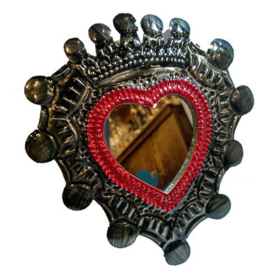 Corazón Rojo De Hojalata Con Espejo Perlas - Brillo de Luna